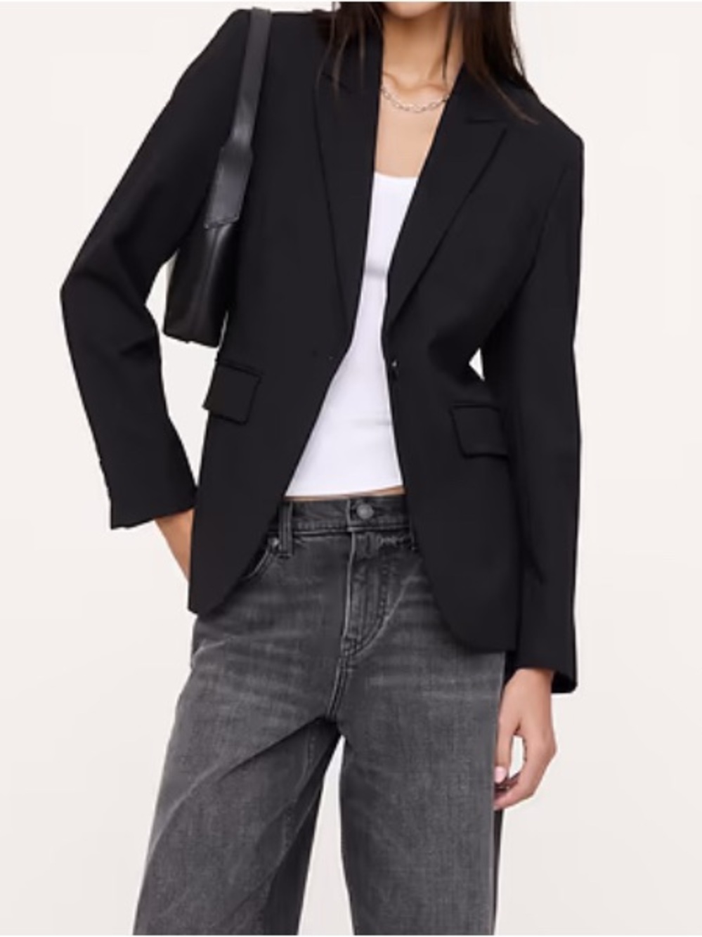 Banana Republic Black Single-Button Blazer Lightweight Italian wool